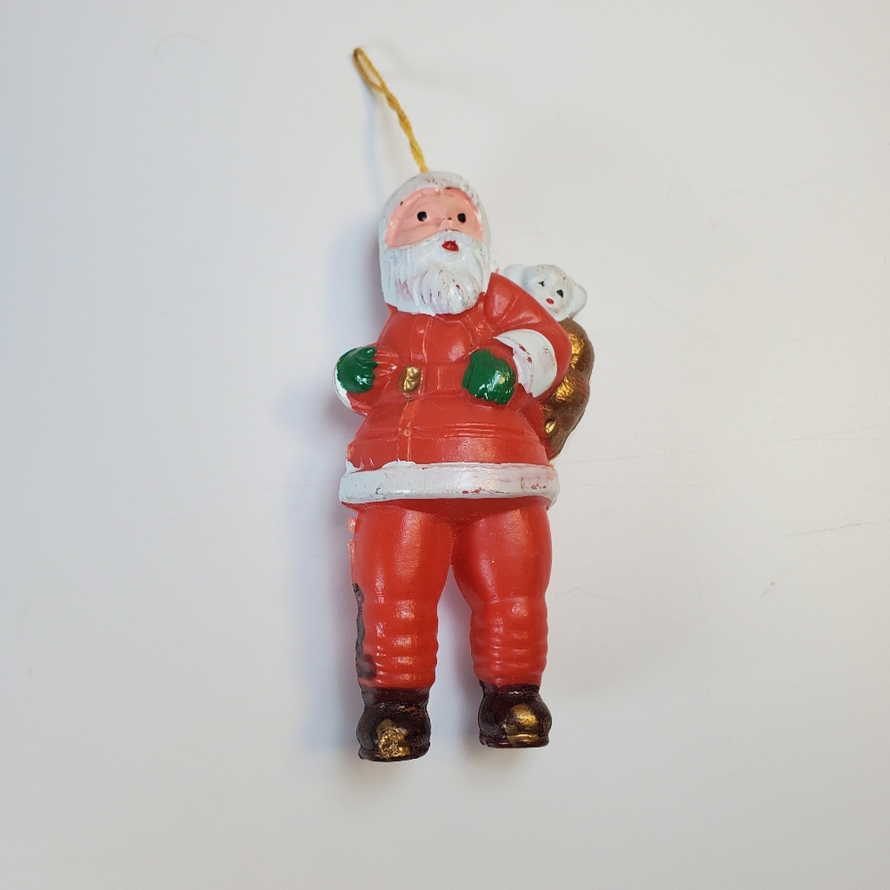 Vintage Christmas Blow Mold Hard Plastic Santa Claus Ornament Made in Hong Kong